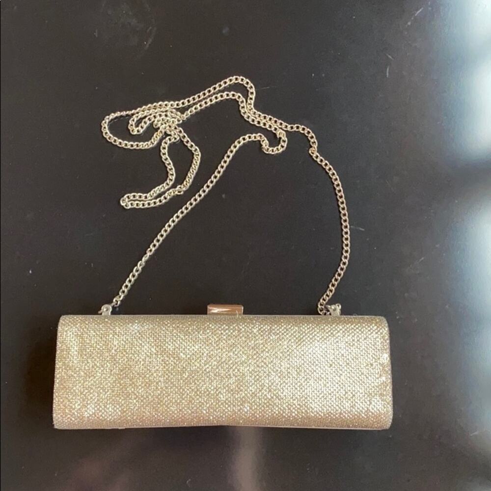Silver Sparkly‎ Hard Case Evening Purse Long Chain